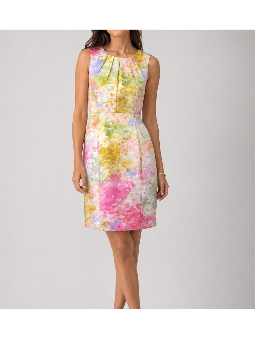 Talbots 100% Silk Floral Dress Size 2 Pastel Print Sleeveless Knee Length